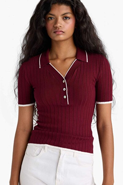 DeFacto Fitted Polo Yaka Triko Kısa Kollu Kazak F7771AX25AU