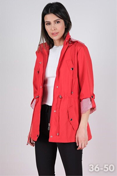 Spazio Goudot Kapüşonlu Çıtçıtlı Kaban Kırmızı