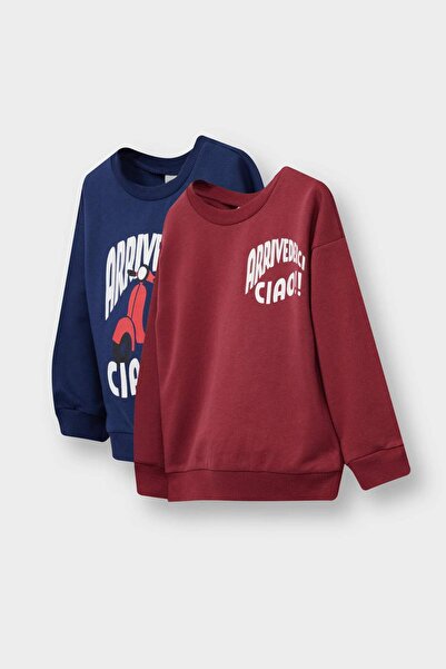 DeFacto Baby Boy Crew Neck Printed 2-Piece Sweatshirt E9228A525Au