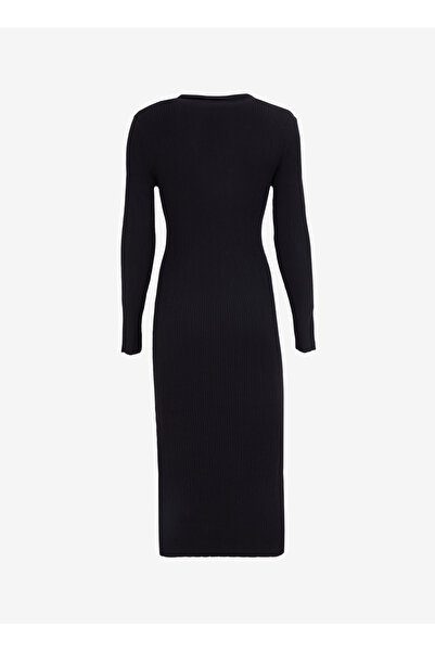 Fabrika V Yaka Siyah Kadın Midi Elbise F4WL-ELB0363