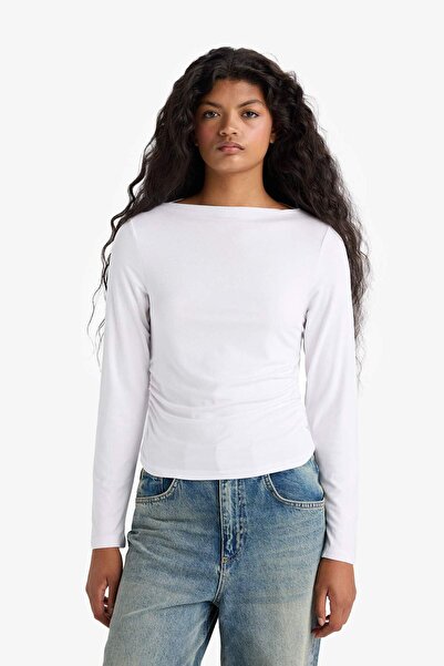 DeFacto Slim-Fit-T-Shirt mit schmaler Passform und U-Boot-Ausschnitt und langen Ärmeln F9029AX25AU