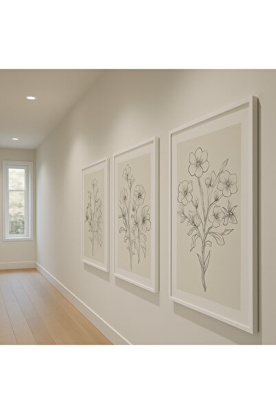 seninürünün Florere - Gerçek Cama Baskı Beyaz Alüminyum Metal Çerçeveli 3'lü Modern Tablo