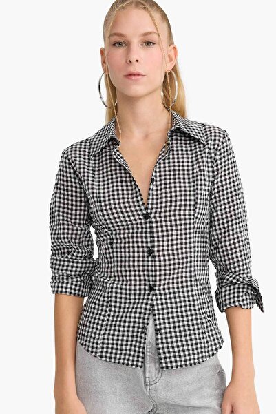 DeFacto Coool Fitted Kareli Poplin Uzun Kollu Gömlek G0994AX25AU