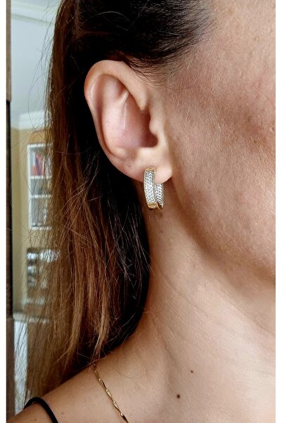 İNİTİUM Xuping Paslanmaz Çelik Zirkon Taşlı Gold Halka Küpe