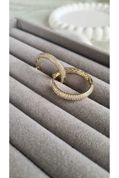 İNİTİUM Xuping Paslanmaz Çelik Zirkon Taşlı Gold Halka Küpe