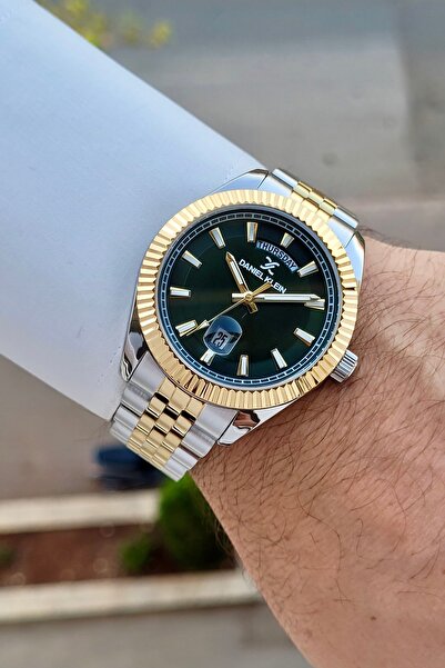Daniel Klein Kadranı Yeşil Kordonu Sarı Silver Renk 24 Ay Garantili 42 Mm Fon...
