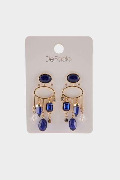 DeFacto Women's Blue Stone Dangle Gold Earrings F6665Axns