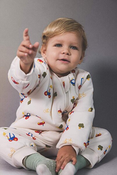 DeFacto Baby Boy 1.6 Tog Fiber Vehicle Printed Combed Cotton Long Sleeve Romper F3527A525Wn