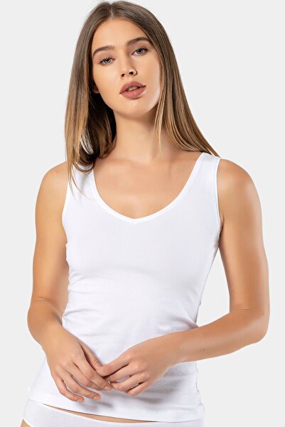 TÜREN Türen Women's Sling V-Neck Lycra Cotton Undershirt 913/White