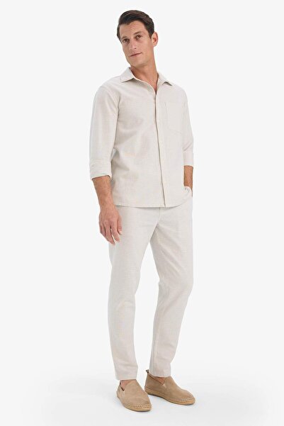 DeFacto %100 Pamuk Slim Fit Beli Lastikli Keten Görünümlü Cepli Düz Paça Jogger Pantolon D2671AX25AU