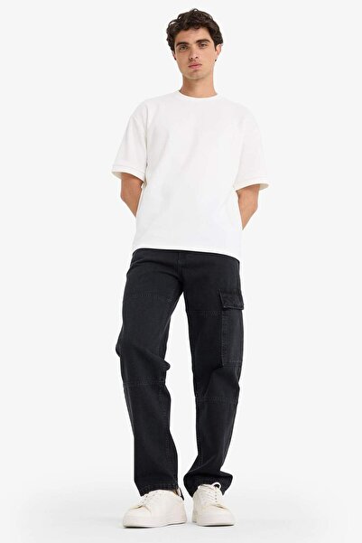 DeFacto %100 Pamuk Relax Fit Geniş Paça Kargo Cepli Jean Pantolon F2986AX25AU