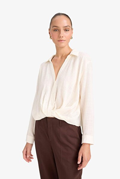 DeFacto Regular Fit Shirt Collar Cotton Long Sleeve Blouse F9998Ax25Au