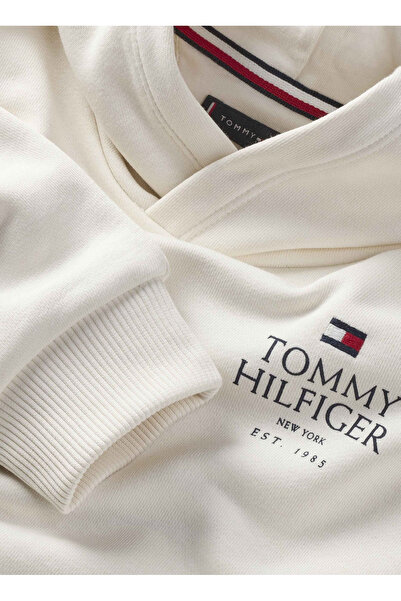 Tommy Hilfiger Tommy Hilfiger White Hooded Full Sleeve Solid Pullover Hoodie