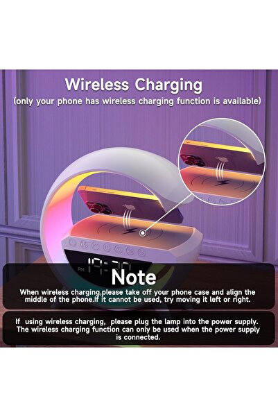 DKH إضاءة ليلية LED 6 في 1 مع شاحن لاسلكي، مكبر صوت بلوتوث، راديو FM، إضاءة قوس قزح، Ala