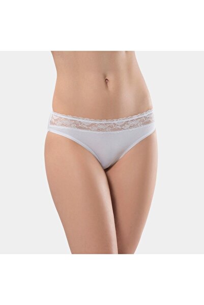 TÜREN Chiloți de bikini din bumbac din 2 piese din lycra cu talie din dantelă pentru femei 262/alb