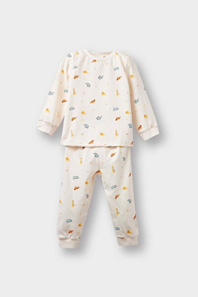DeFacto Erkek Bebek 4'lü Pijama Takımı Safari Baskılı Uzun Kollu Penye Üst Uzun Alt F7197A525AU