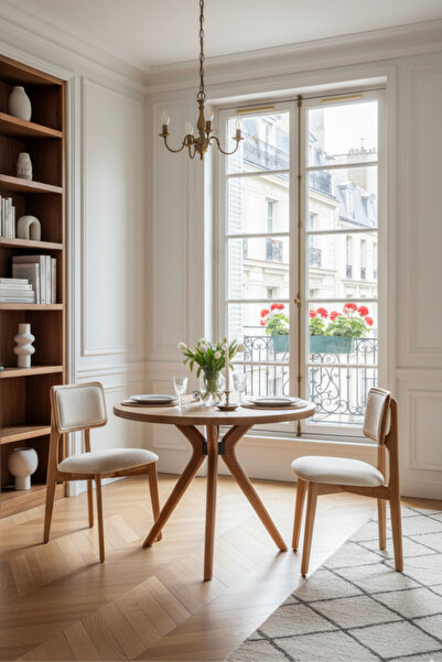 Woodenbend Arlen Yuvarlak Natural Masa 90 Cm – 2 Döşemeli Sandalyeli Ahşap Ye...