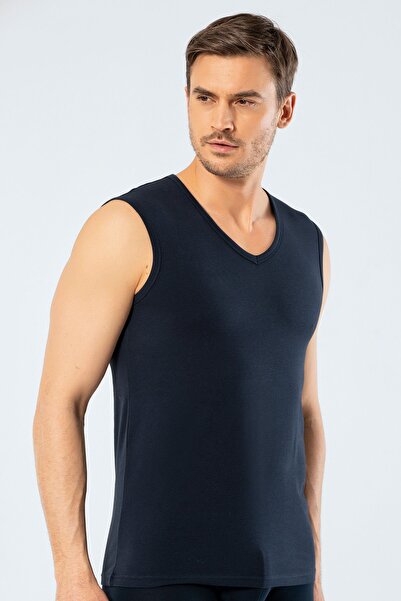 Cacharel Men's V-Neck Sports Undershirt 1304/Navy Blue