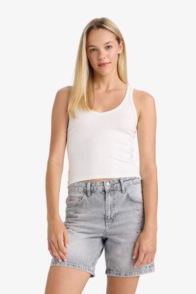 DeFacto Yüksek Bel Jean Bermuda Şort F9968AX25AU