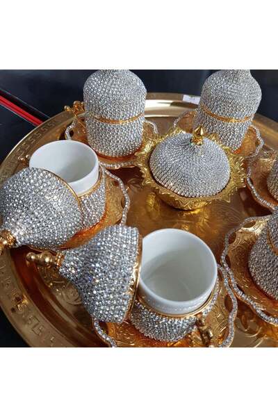Ceyyiz Ers 8-Piece Gold White Crystal Stone Turkish Delight Cup Set