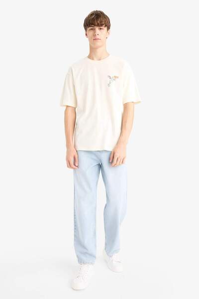 DeFacto 100% βαμβακερό Looney Tunes Boxy Fit Άνετο μπλουζάκι με κοντό μανίκι με στάμπα στην πλάτη E9311AX25A