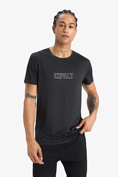 DeFacto DeFactoFit Slim Fit Slim Fit Crew Neck Εύκαμπτο ύφασμα με στάμπα αθλητικό κοντομάνικο μπλουζάκι E7516AX25AU