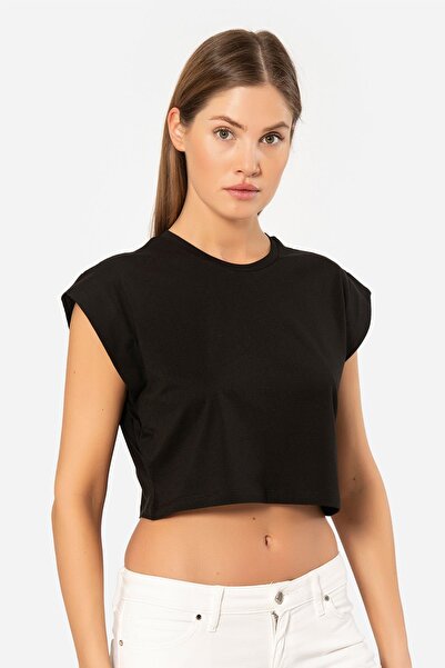 TÜREN Women's Cotton Look Crop T-Shirt 3402/Black