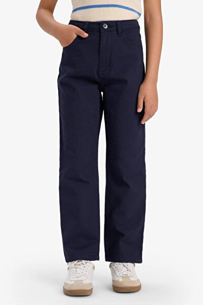 DeFacto Kız Çocuk Straight Fit Geniş Bol Paça Cepli Pamuklu Okul Pantolonu C9471A825AU