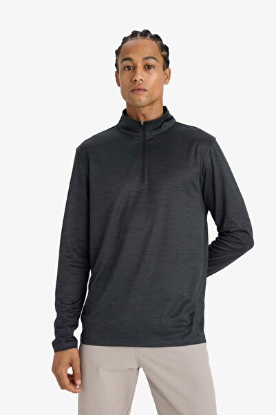 DeFacto DeFactoFit Slim Fit Dar Kesim Dik Yaka Çabuk Kuruyan Nefes Alabilen Esnek Kumaş Fermuarlı Sporcu Uzu