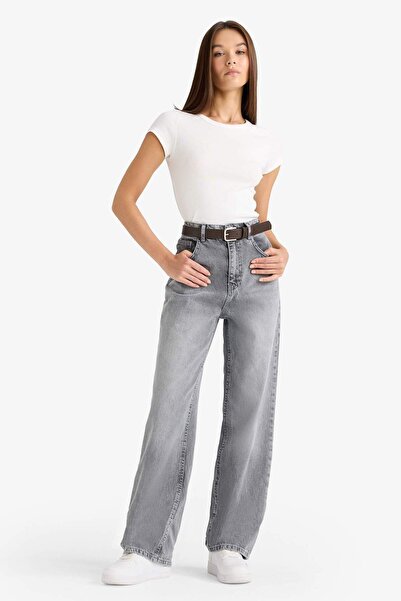 DeFacto 90's Wide Leg Yüksek Bel Uzun Jean Yıkamalı Pantolon F5522AX25AU