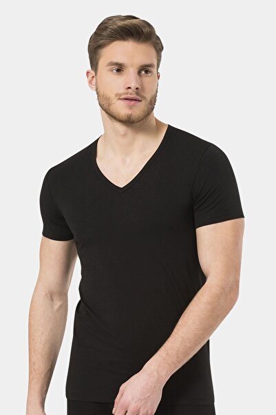 TÜREN تيشيرت رجالي من نوع Türen برقبة على شكل حرف V ليكرا 172/أسود