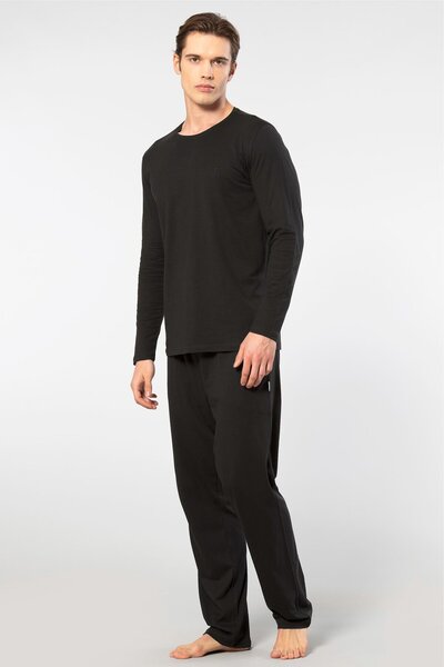 Cacharel Men's Crew Neck Long Sleeve Modal Pajamas Suit 2244/Black