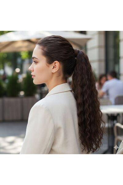 Mina Peruk Lastik Tokalı At Kuyruğu Kabarık Afro Dalgalı - Kızıl Kahve