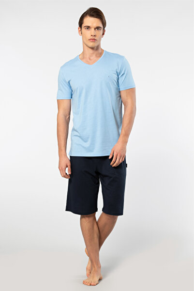 Cacharel 2193/Light Blue Men's Short Sleeve Modal Bermuda Set