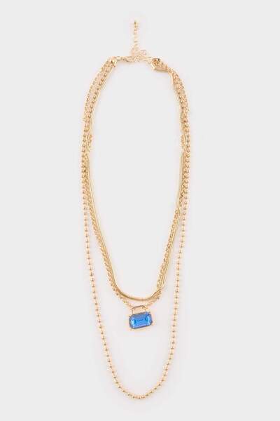 DeFacto Women's Blue Stone Gold Necklace F6625Axns