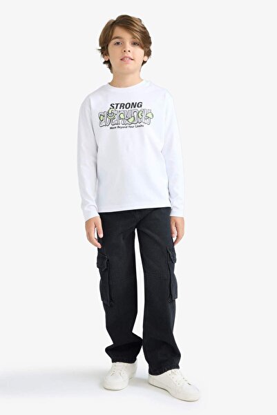DeFacto Boy's Crew Neck Printed Long Sleeve T-Shirt E9498A825Au