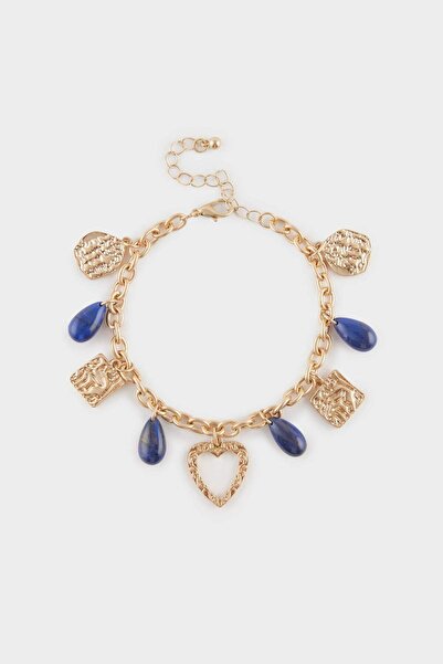 DeFacto Women's Blue Stone Heart Gold Bracelet F6668Axns