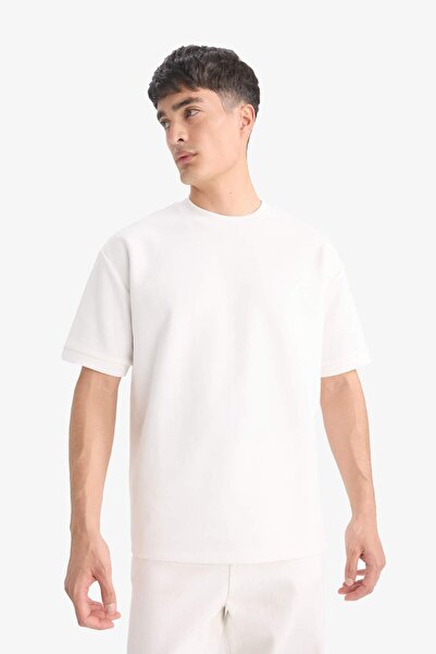 DeFacto Tricou oversize cu mânecă scurtă, cu mânecă scurtă, din țesătură grea, cu decolteu lat, B6494AX25AU