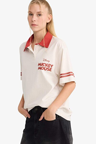 DeFacto Cool Disney Mickey & Minnie Oversize Polo με λαιμόκοψη με στάμπα με κοντομάνικο μπλουζάκι F8828AX2