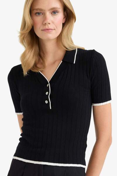 DeFacto Fitted Polo Yaka Triko Kısa Kollu Kazak F7771AX25AU