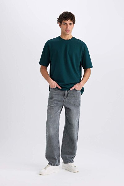 DeFacto Μπλουζάκι με φαρδύ και μεγάλο καλούπι που δεν χρειάζεται σιδέρωμα με κοντό μανίκι Basic απλό βαρύ ύφασμα X3926AZ2