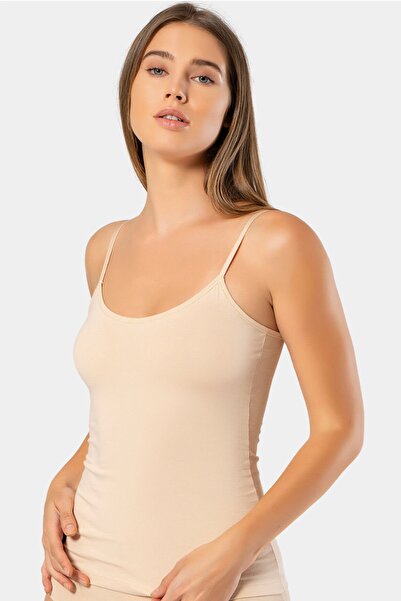 TÜREN Women's Adjustable String Strap Camisole Lycra Cotton Undershirt 970/Tan