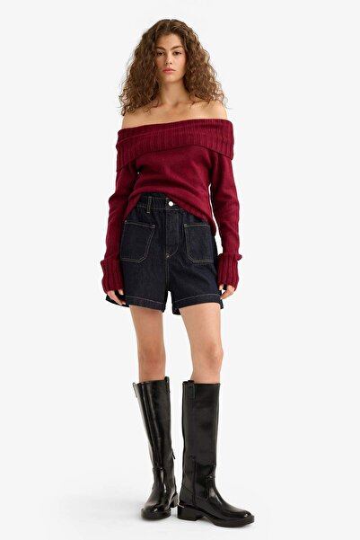 DeFacto Slim Fit Strickpullover mit schmaler Passform und freiliegenden Schultern E8345AX25WN