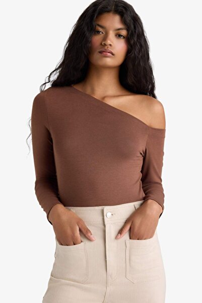 DeFacto Slim Fit Slim Fit μακρυμάνικο μπλουζάκι με έναν ώμο G0105AX25AU