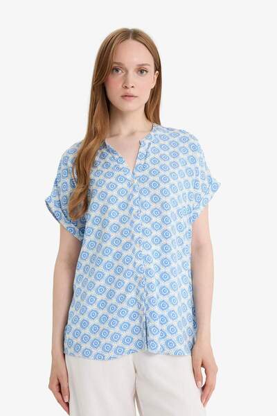 DeFacto Regular Fit Apaş Yaka Desenli Kısa Kollu Gömlek I6173AZ25SM