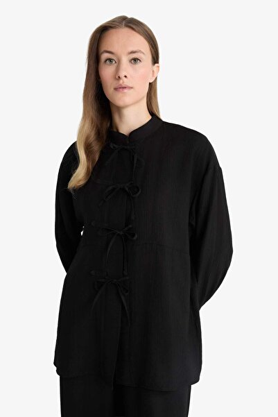 DeFacto Regular Fit Krinkıl Kumaş Uzun Kollu Tunik F9919AX25AU