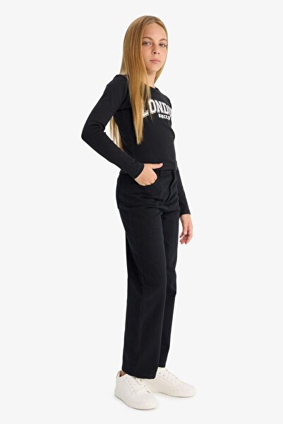 DeFacto Kız Çocuk Straight Fit Geniş Bol Paça Cepli Pamuklu Okul Pantolonu C9471A825AU