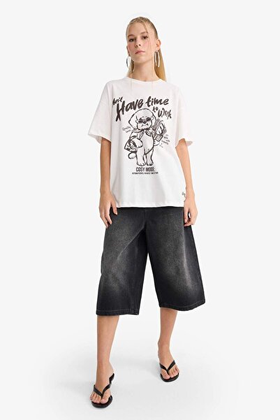 DeFacto Coool Oversize Wide Fit Crew Neck Printed Short Sleeve T-Shirtf8005Ax25Au