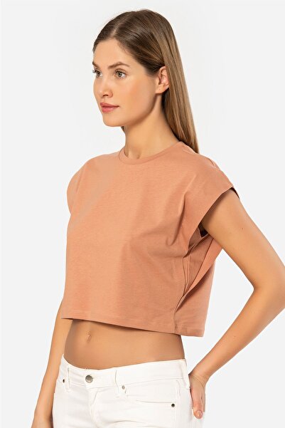 TÜREN Γυναικείο μπλουζάκι με εφαρμοστό εφέ χιονιού 3402/Σολομός