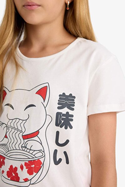 DeFacto Kız Çocuk Pijama Takımı Baskılı Kısa Kollu Tişört Desenli Şort G0922A825HS